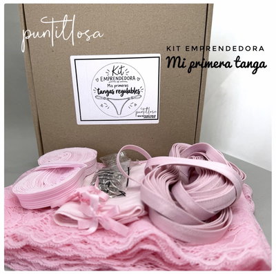 KIT EMPRENDEDORA MI PRIMERA TANGA ROSA - Insumos y molde para tangas regulables