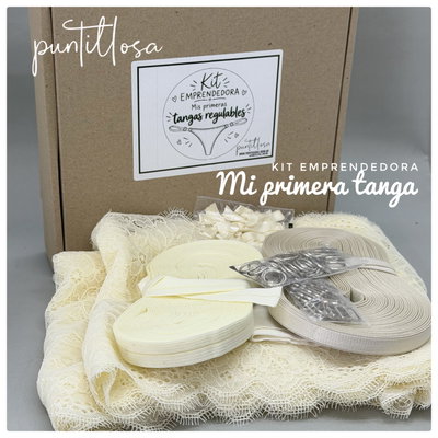 KIT EMPRENDEDORA MI PRIMERA TANGA HUESO - Insumos y molde para tangas regulables