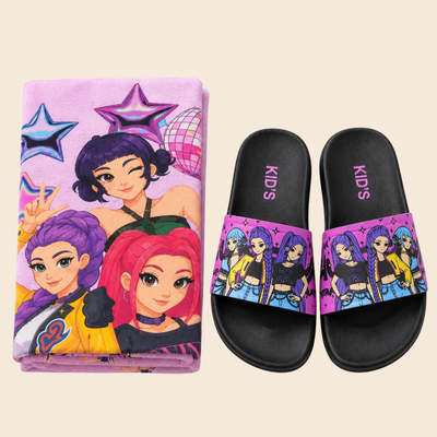 SUMMER MATCH KIDS | Set Playero Infantil Toallón + Ojotas a Juego K-POP 