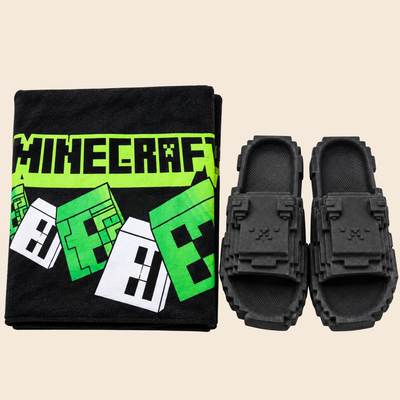 ☀️ Set Playero Toallón + Ojotas a Juego MINECRAFT