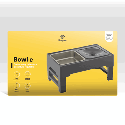 Comedero Elevado Ajustable Beepaw BOWL-E  Acero Inoxidable y Bebedero Anti Salpicadura 