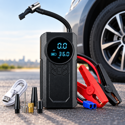 Arrancador Bateria 4 En 1 Compresor Cargador Usb Y Linterna