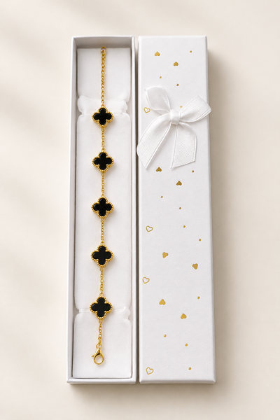 Pulsera Trébol Negro + Caja de Regalo 🎁
