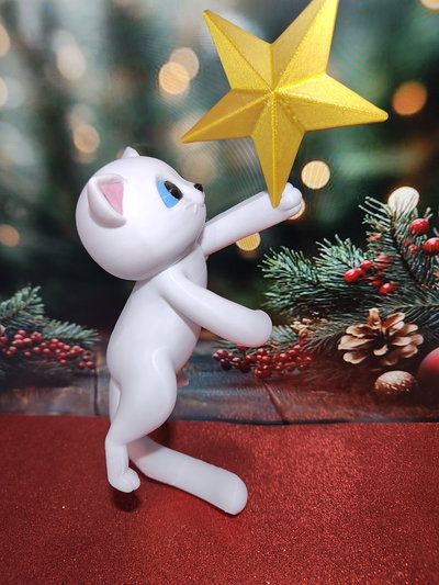 Adorno Navideño Gatito Estrella Punta para Arbol
