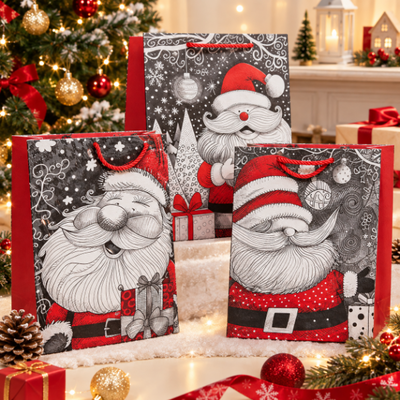 BOLSA DE REGALO DE NAVIDEÑA PAPÁ NOEL EN PACK X 12 UNI