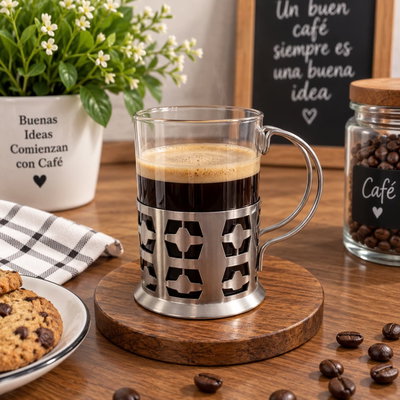 Taza de vidrio y acero x 6pcs