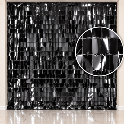 Cortina metalizada cuadrados negro 100x200 cm