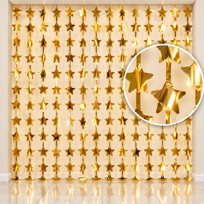 Cortina metalizada estrellas doradas 100x200 cm