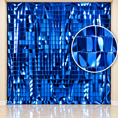 Cortina metalizada cuadrados azul 100x200 cm