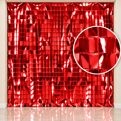 Cortina metalizada cuadrados rojo 100x200 cm