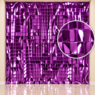 Cortina metalizada cuadrados violeta 100x200 cm