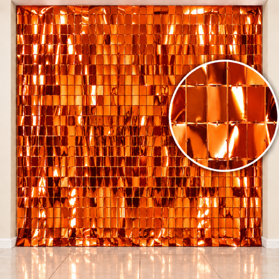 Cortina metalizada cuadrados naranja 100x200 cm