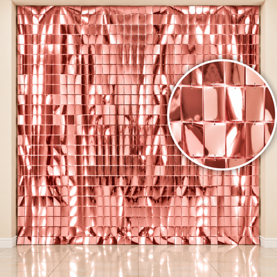 Cortina metalizada cuadrados rosa gold 100x200 cm