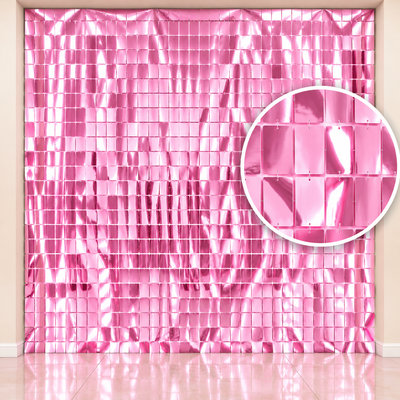 Cortina metalizada cuadrados rosa 100x200 cm
