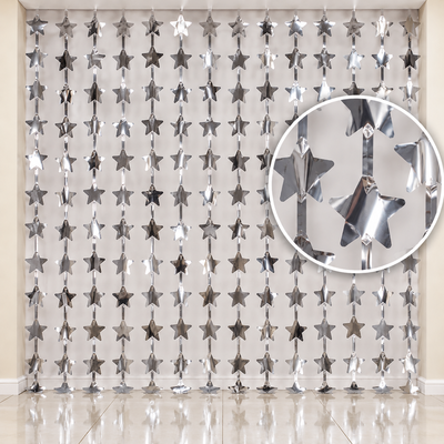 Cortina metalizada estrellas plateadas 100x200 cm