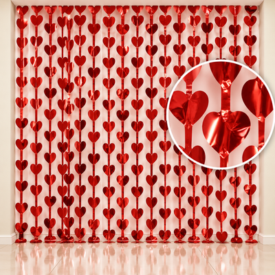 Cortina metalizada corazones rojos 100x200 cm
