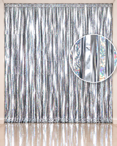 Cortina holográfica plateada 100x200cm