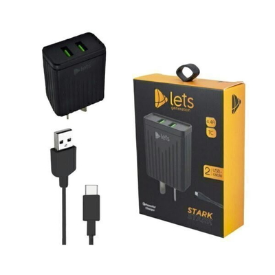 Cargador 220v lets 4.4A- 2 Usb + Cable tipo C