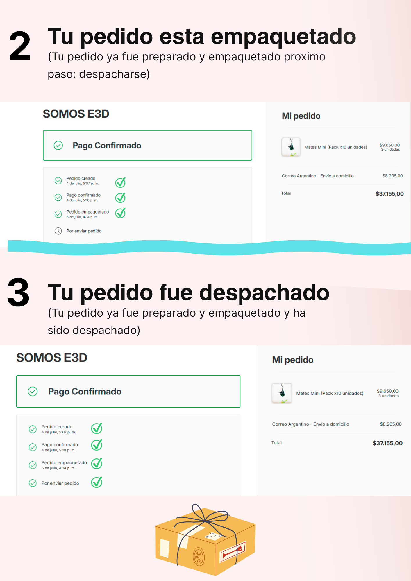 Instrucciones de seguimiento de pedido en web de SOMOS E3D