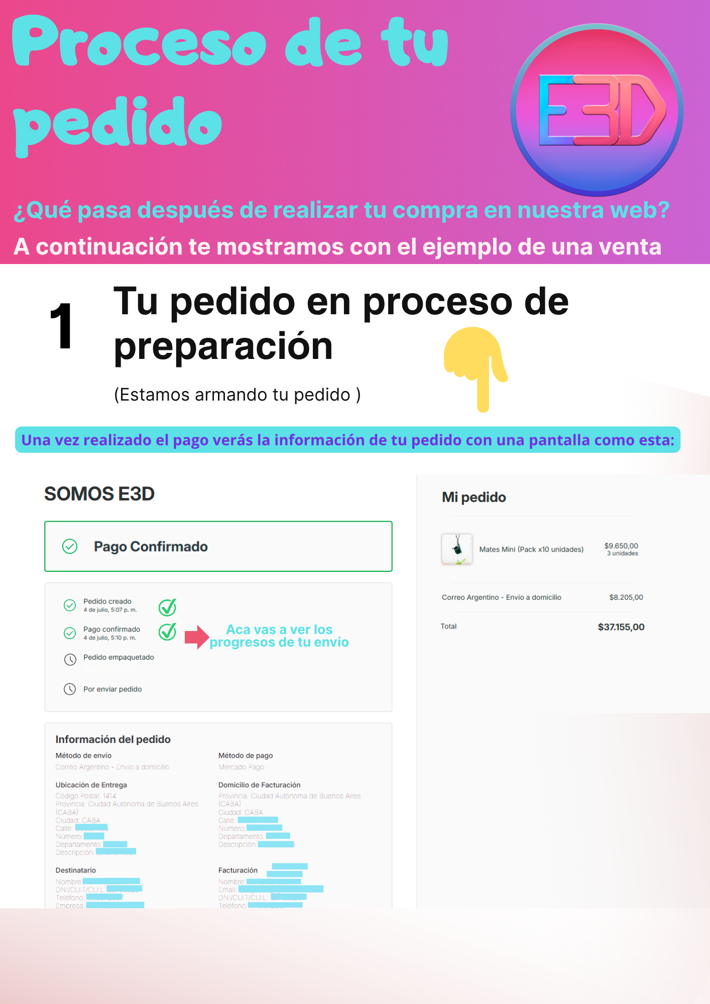 Instrucciones de seguimiento de pedido en web de SOMOS E3D