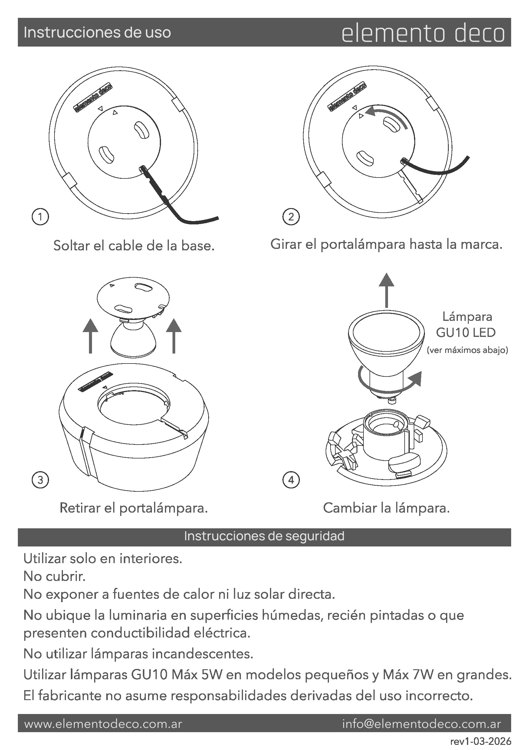 Instrucciones de uso y recomendaciones para veladores y lámparas de mesa.